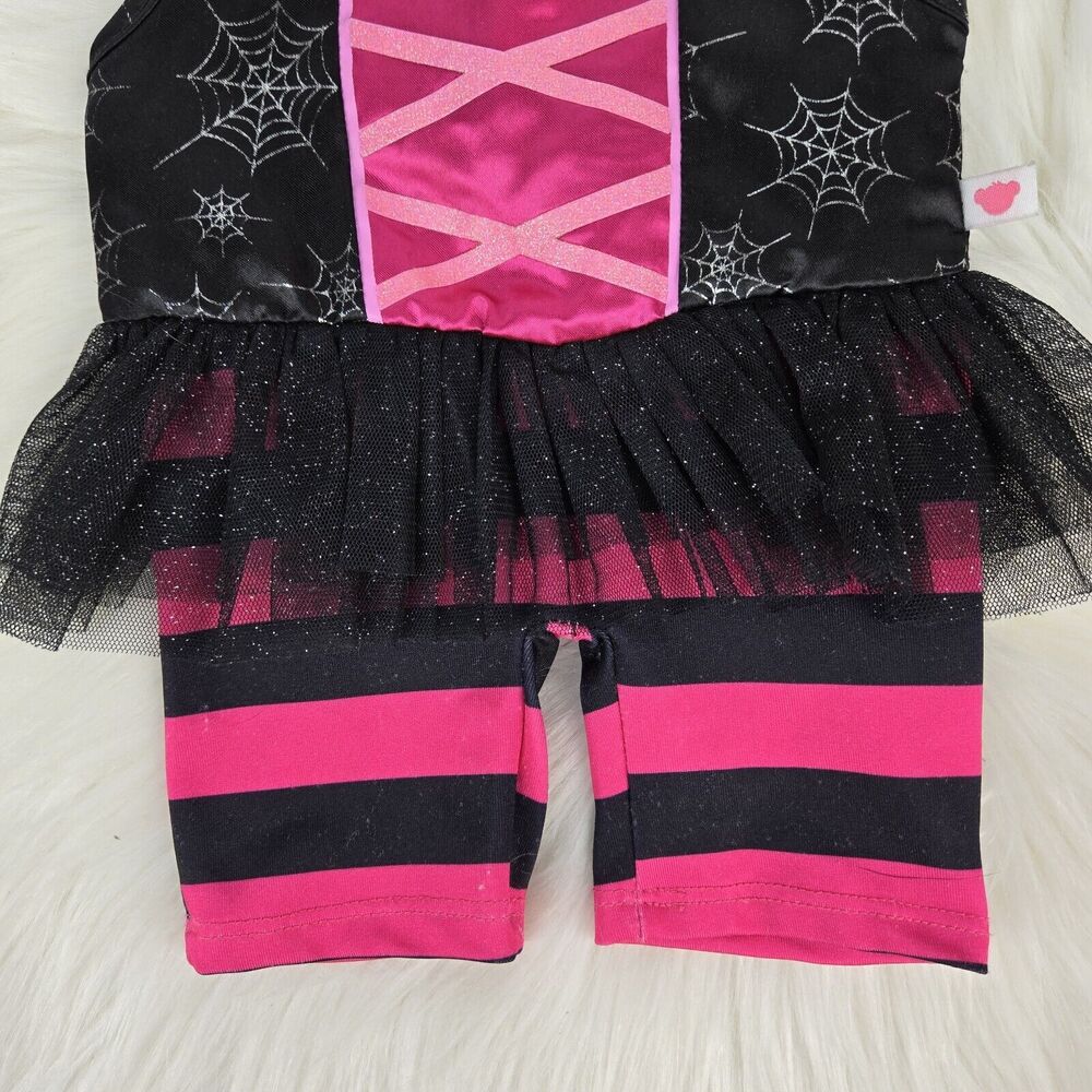 BABW Build A Bear Witch Pink Black Striped Halloween Spider Web Clothes Costume - Picture 3 of 6